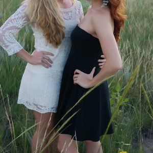 Black strapless skater dress